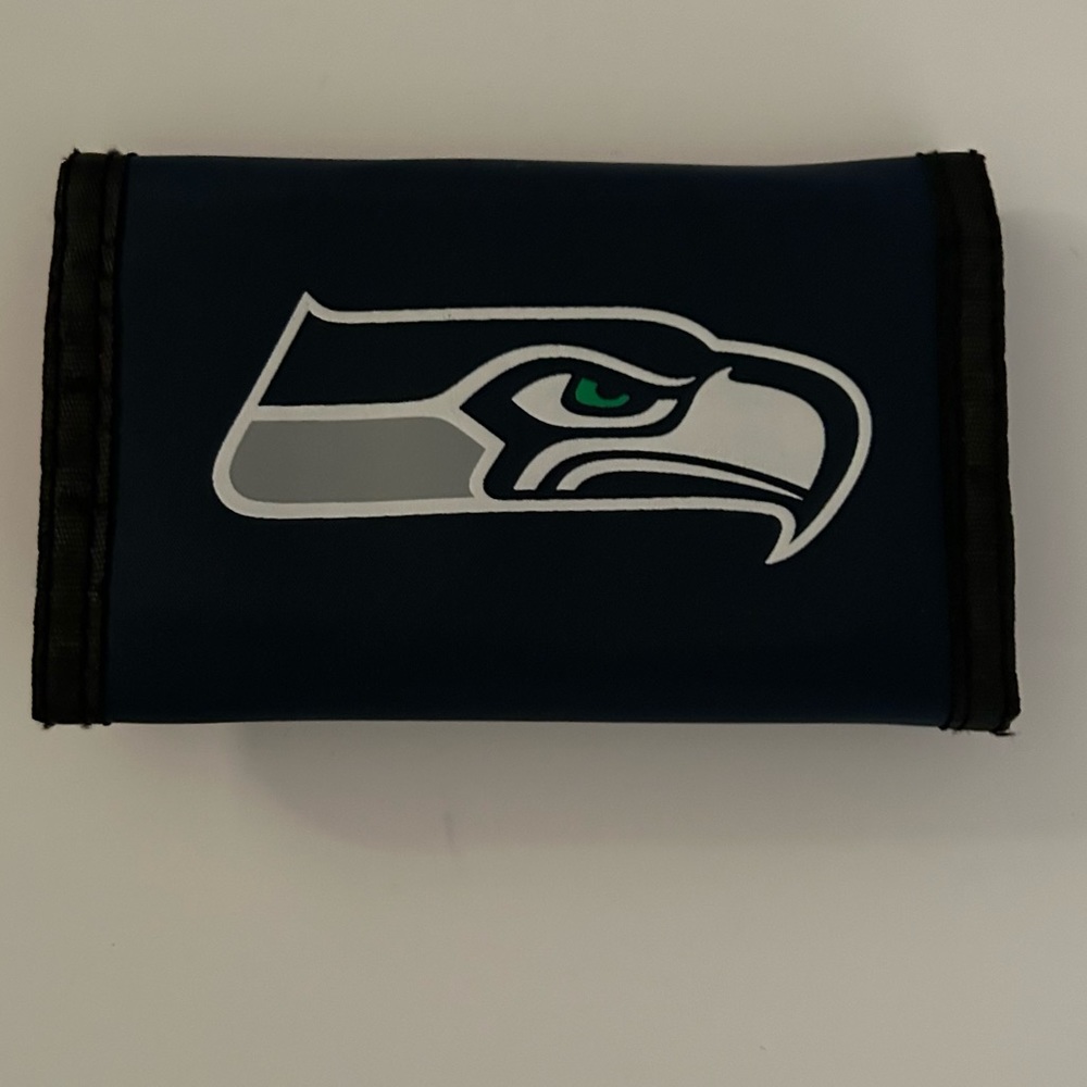 NFL Seattle Seahawks Small Navy Blue Black Nylon Trifold Wallet - Picture 1 of 7